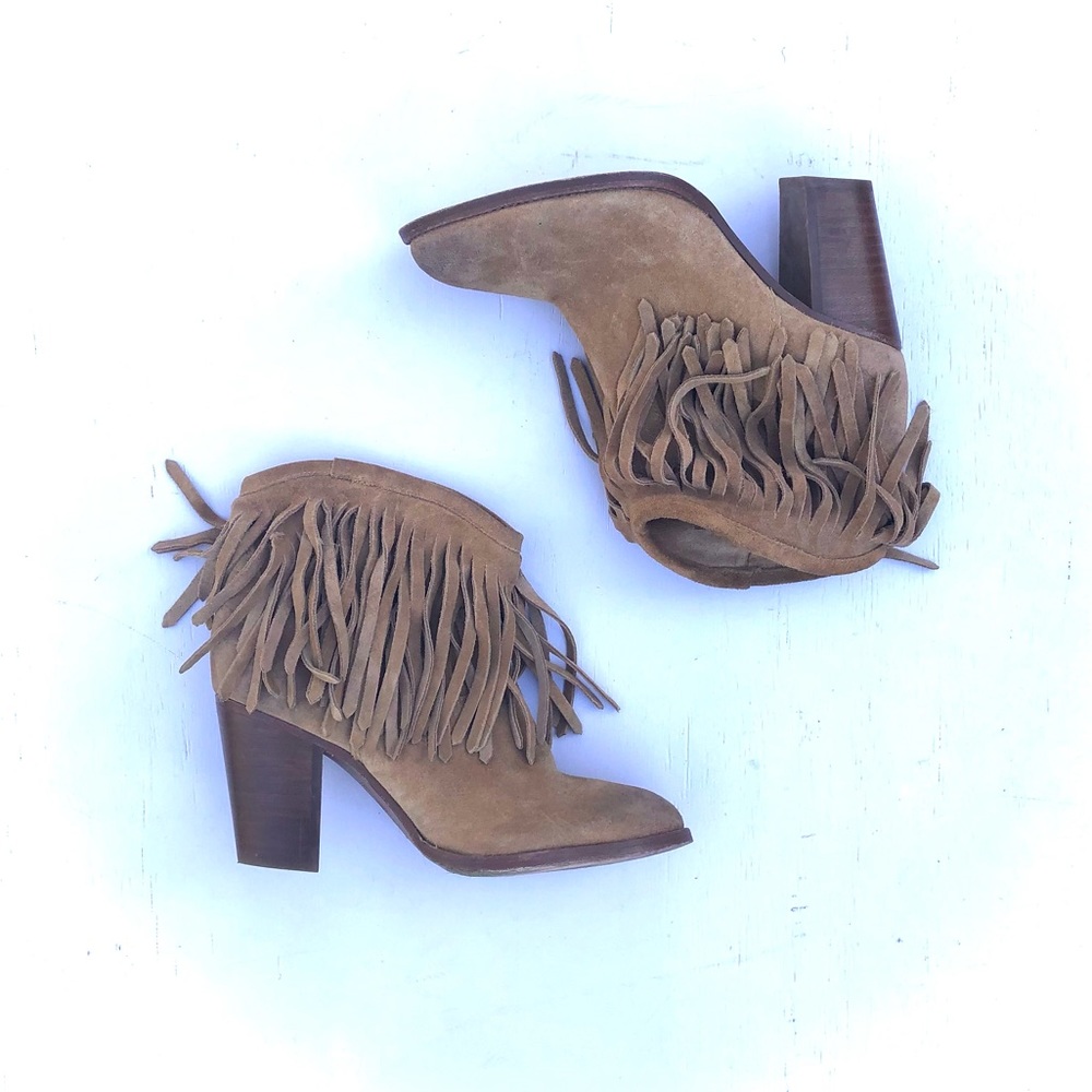 Frye Tan Fringe Ankle Boots